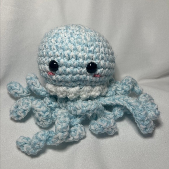 Handmade Blue and White Crochet Jellyfish Plushie/Plushy - Picture 3 of 4